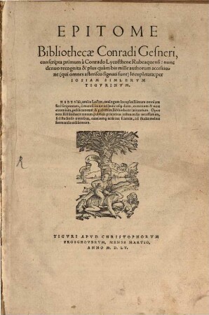 Epitome Bibliothecae Conradi Gesneri