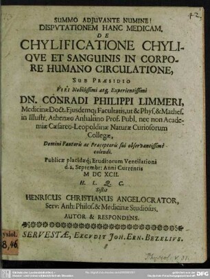 De chylificatione chylique et sanguinis in corpore humano circulatione