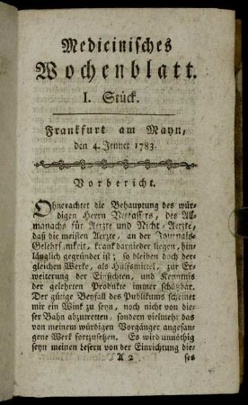 I. Stück. Frankfurt am Mayn, den 4. Jenner 1783. - IV. Stück. Frankfurt am Mayn, den 25. Jenner 1783.