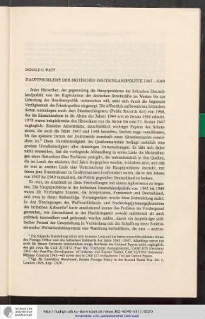 Donald C. Watt. Hauptprobleme der britischen Deutschlandpolitik 1945-1949