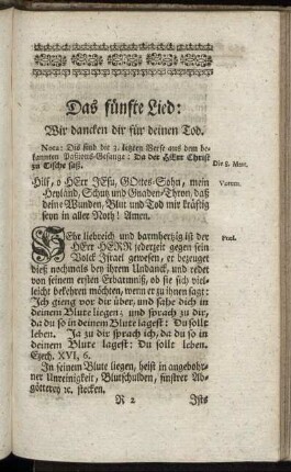 Das fünfte Lied: Wir dancken dir für deinen Tod.
