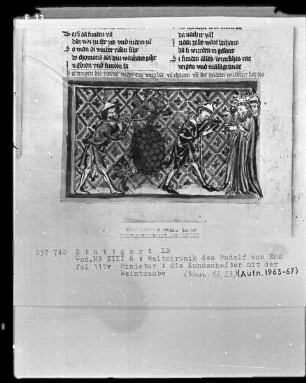 Weltchronik - Bruder Philipp — ---, Folio 1recto-256recto---, Folio 1recto-256rectoDie Kundschafter mit der Weintraube, Folio 111verso