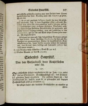 Siebendes Hauptstük. Von dem Verhaeltnisse derer Reichsfürsten unter sich