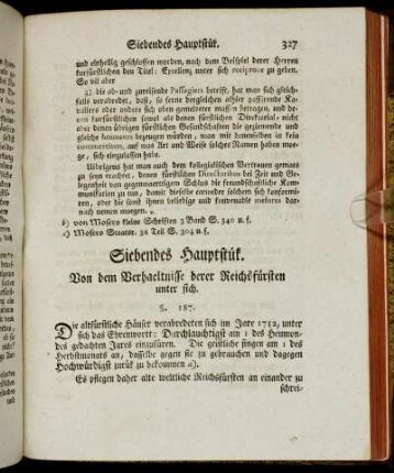Siebendes Hauptstük. Von dem Verhaeltnisse derer Reichsfürsten unter sich