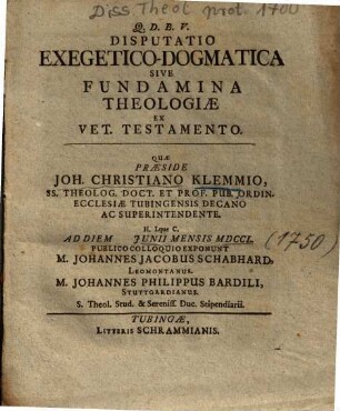 Disputatio Exegetico-Dogmatica Sive Fundamina Theologiae Ex Vet. Testamento