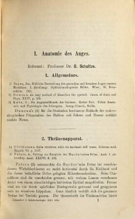 Albrecht von Graefes Archiv für Ophthalmologie. Referatenteil, Zentralblatt für die gesamte Ophthalmologie und ihre Grenzgebiete. Bibliographisches Jahresregister, Jahresbericht Ophthalmologie. 21. 1890. - 1891
