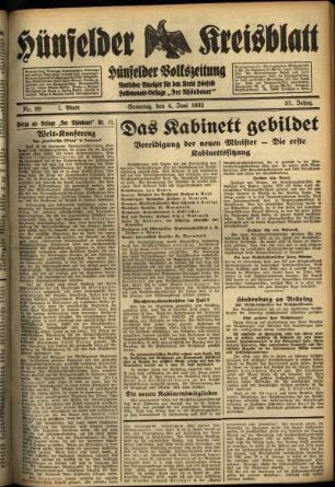 Erste Ausgabe vom Samstag, den 04. Juni 1932.