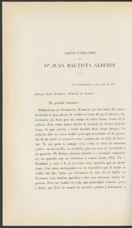 Cartas familiares del Dr. Juan Bautista Alberdi [Continuación]
