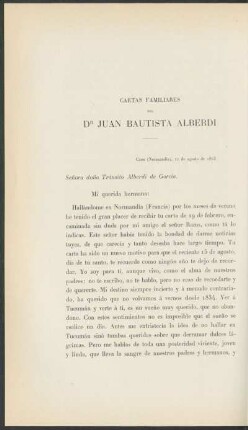 Cartas familiares del Dr. Juan Bautista Alberdi [Continuación]