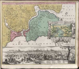Accurate Vorstellung der Orientalisch-Kayserlichen Haupt- und ResidenzStadt Constantinopel samt ihrer Gegend und zweyen berühmten Meer-Engen, Bosphoro Thracio, und Hellesponto, oder dem freto der Dardanellen : Cum Privilegio S. C. M.