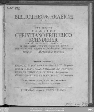P. V.: Bibliothecæ Arabicæ Specimen