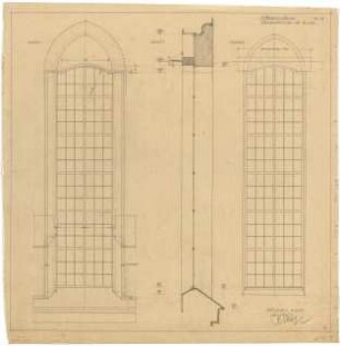 Gsaenger, Gustav; München, Gabelsbergerstr.; St. Markus, Umbau und Neugestaltung - Kirchenfenster Ost (Ansichten, Schnitt)