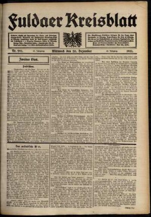 Zweite Ausgabe vom Mittwoch, den 20. Dezember 1911.
