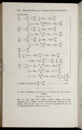 On the diametral planes of a surface of the second order.