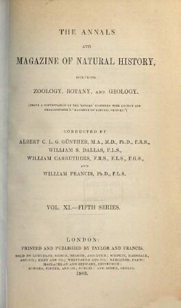 The annals and magazine of natural history, zoology, botany and geology : incorporating the journal of botany. 11. 1883