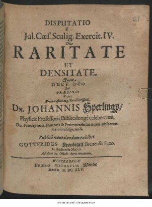 Disputatio E Iul. Caes. Scalig. Exercit. IV. De Raritate Et Densitate