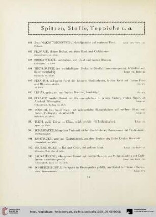 Spitzen, Stoffe, Teppiche u. a. (Nr. 491-534)