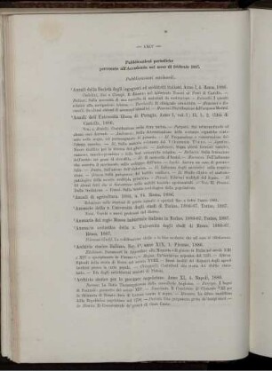 Pubblicazioni periodiche pervenute all' Accademia nel mese di febbraio 1887.