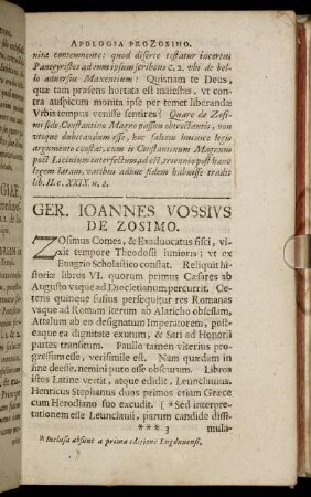 Ger. Johannes Vossius De Zosimo.