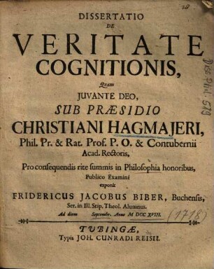 Dissertatio De Veritate Cognitionis