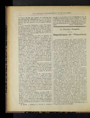 La SItuation Prospere de la Republique de l'Equateur