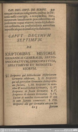 Caput Decimum Septimum. De Scriptoribus Historiae Germanicae Generalis, Archiepiscopatuum, Episcopatuum, Abbatiarum Et Monasteriorum