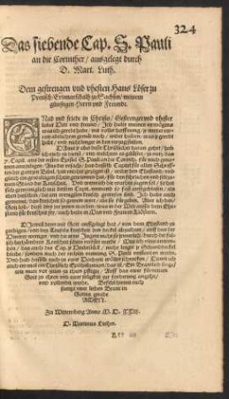 Das siebende Cap. S. Pauli an die Corinther/ ausgelegt durch D. Mart. Luth.