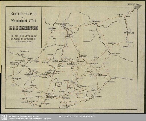 Routen-Karte zu Wanderbuch V. Teil Erzgebirge