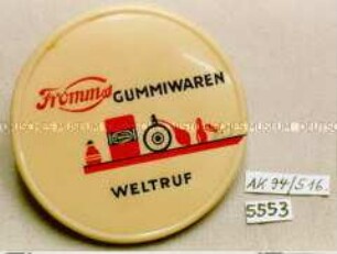 Taschenspiegel mit Werbeaufdruck "Fromms GUMMIWAREN WELTRUF"