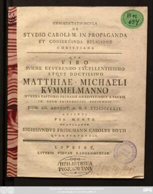 Commentativncvla De Stvdio Caroli M. In Propaganda Et Conservanda Religione Christiana