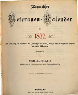 Bayerischer Veteranen-Kalender : für .... 1877