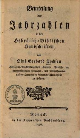 Beurteilung der Jahrzahlen in den Hebräisch-Biblischen Handschriften