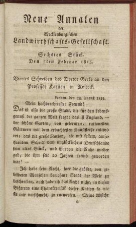 Sechstes Stück. Den 7ten Februar 1815.