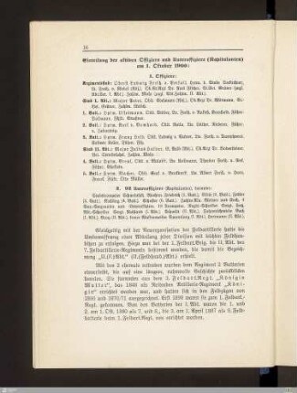 Einteilung der aktiven Offiziere und Unteroffiziere am 1. Oktober 1900