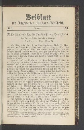 Beiblatt N° 1. Januar. 1890