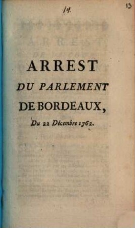Arrest Du Parlement De Bordeaux : Du 22 Décembre 1762