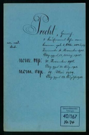 Precht, Heinrich * 3.10.1884