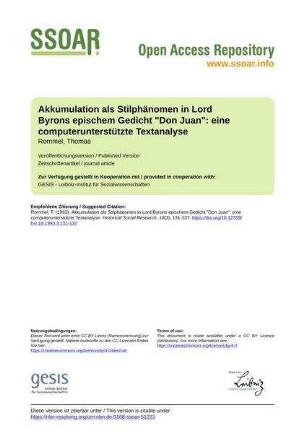 Akkumulation als Stilphänomen in Lord Byrons epischem Gedicht "Don Juan": eine computerunterstützte Textanalyse
