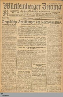 Württemberger Zeitung : das nationalsozialistische Morgenblatt in Stuttgart : WLZ, Württembergische Landeszeitung