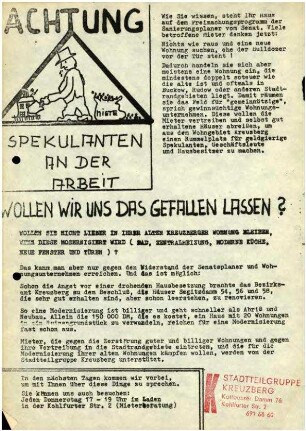 Flugschrift: Achtung. Spekulanten an der Arbeit