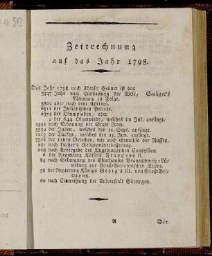Zeitrechnung auf das Jahr 1798. - Finsternisse des 1798. Jahres.
