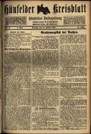 Erste Ausgabe vom Dienstag, den 24. Februar 1931.