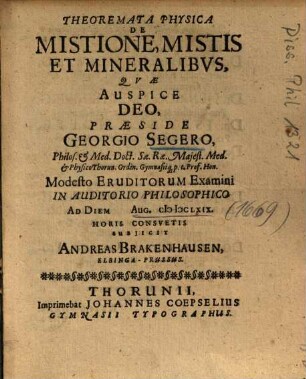 Theoremata Physica De Mistione, Mistis Et Mineralibvs