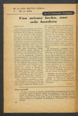 Una misma lucha, una sola bandera : De la vieja política criolla y ... de la otra