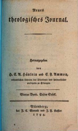 Neues theologisches Journal. 4, 4. 1794