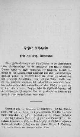 Erster Abschnitt. Die vier Grundrechnungen in ganzen unbenannten und einfach benannten Zahlen.