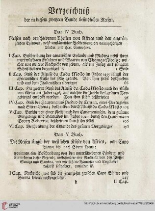 Verzeichniß der in diesem zweyten Bande befindlichen Reisen