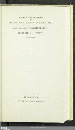 Die Sonette von Leben und Zeit, dem Glauben und der Geschichte