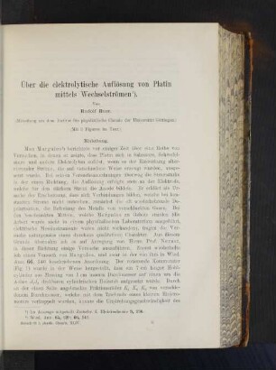 Über die elektrolytische Auflösung von Platin mittels Wechselströmen