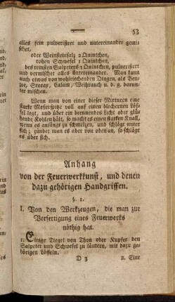 Anhang von der Feuerwerkkunst, und denen dazu gehörigen Handgriffen.